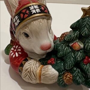 Fitz and Floyd Christmas Lodge Bunny Rabbit jar.
